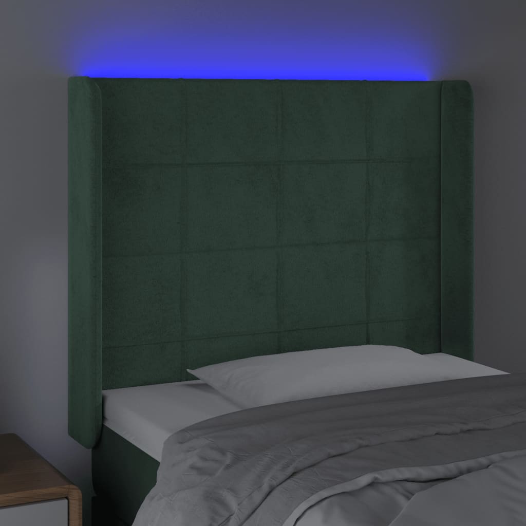 vidaXL Tête de lit à LED Vert foncé 103x16x118/128 cm Velours