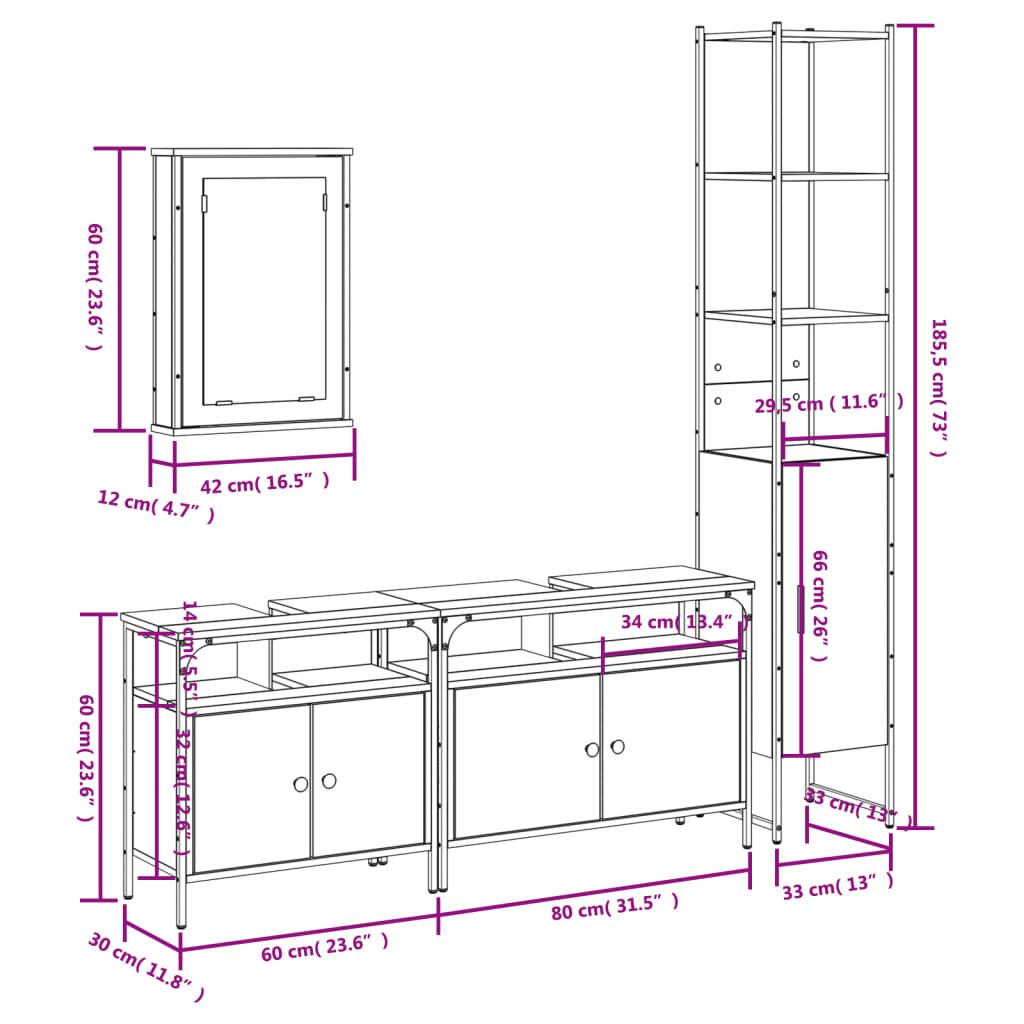 vidaXL Ensemble de meubles de salle de bain 4 pcs Chêne fumé Bois