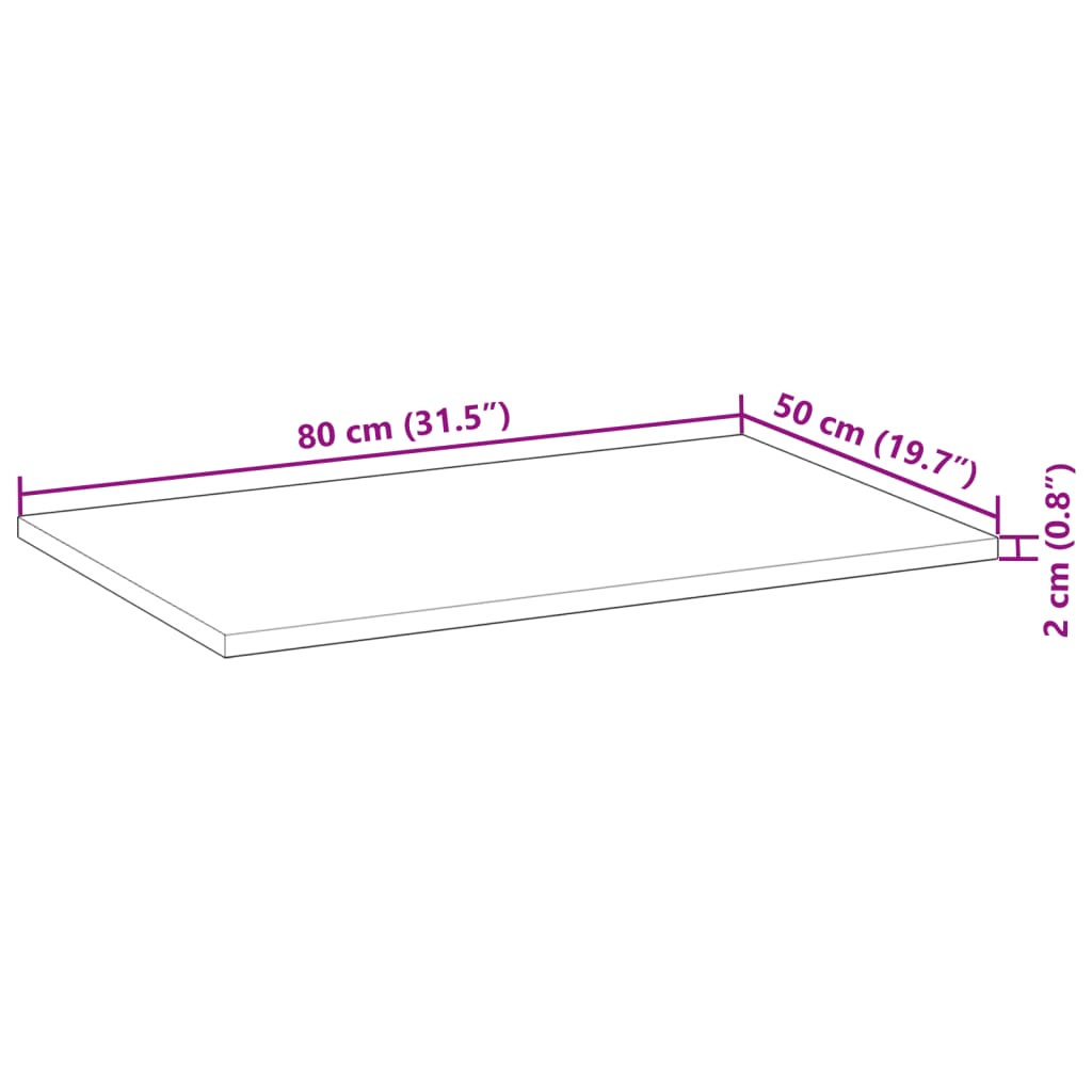 vidaXL Dessus de table rectangulaire 80x50x2 cm bois massif d'acacia