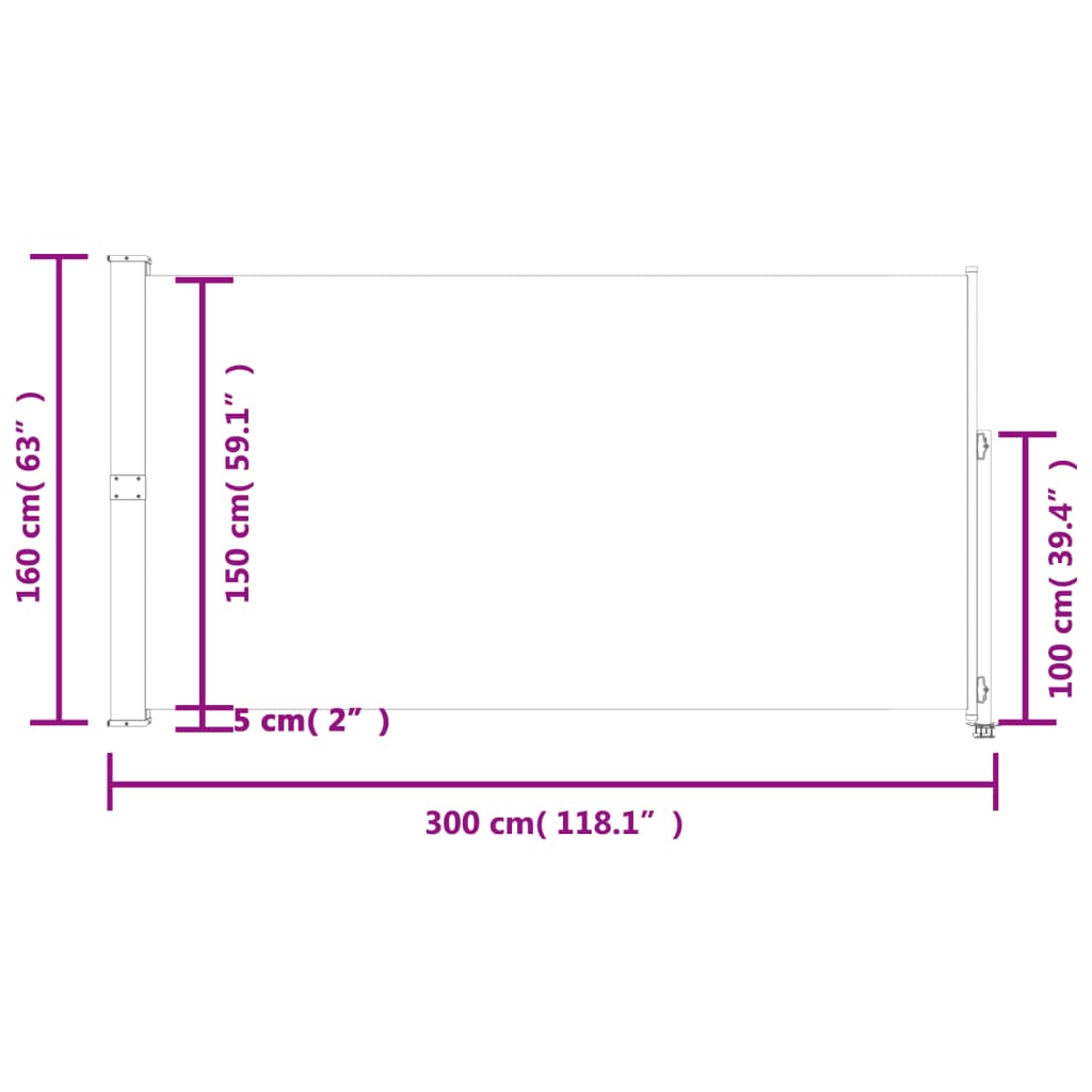 vidaXL Auvent latéral rétractable de patio 160x300 cm Noir