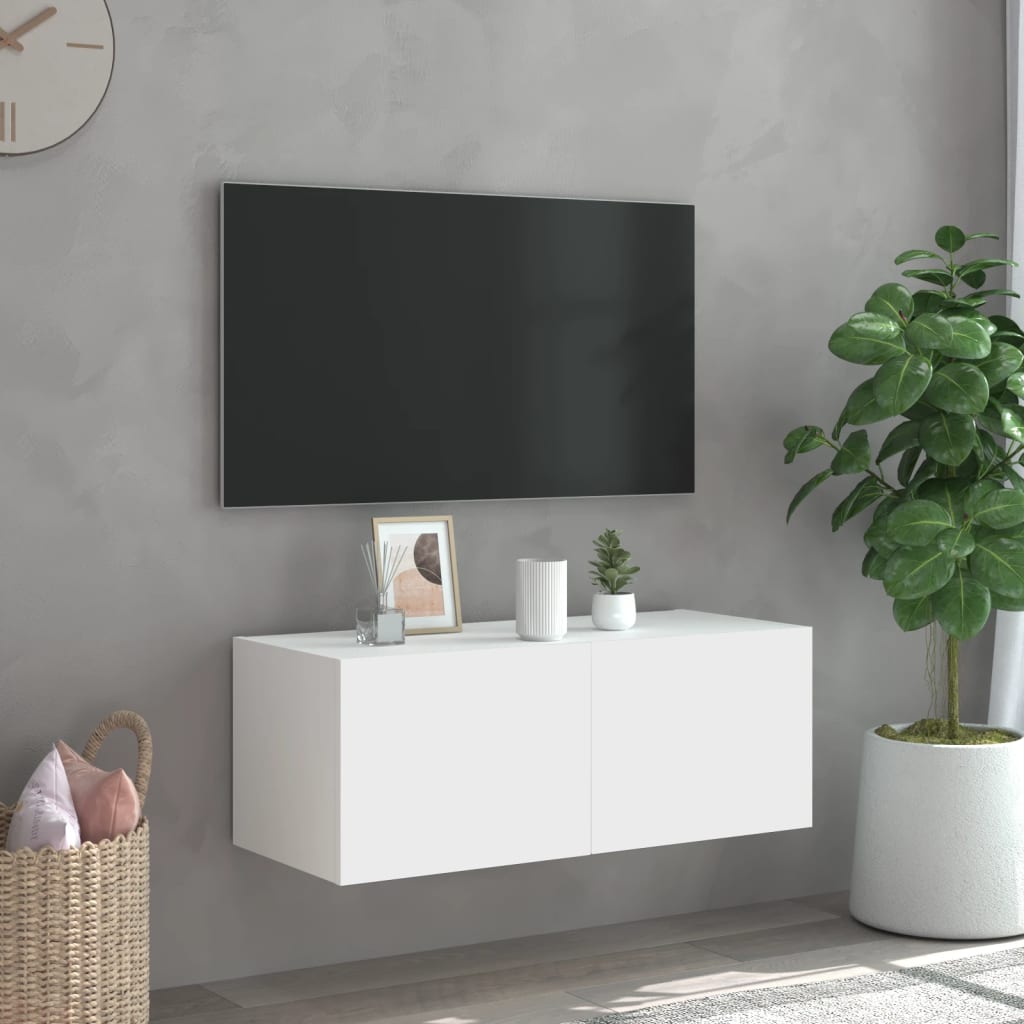 vidaXL Meuble TV mural avec lumières LED blanc 80x35x31 cm