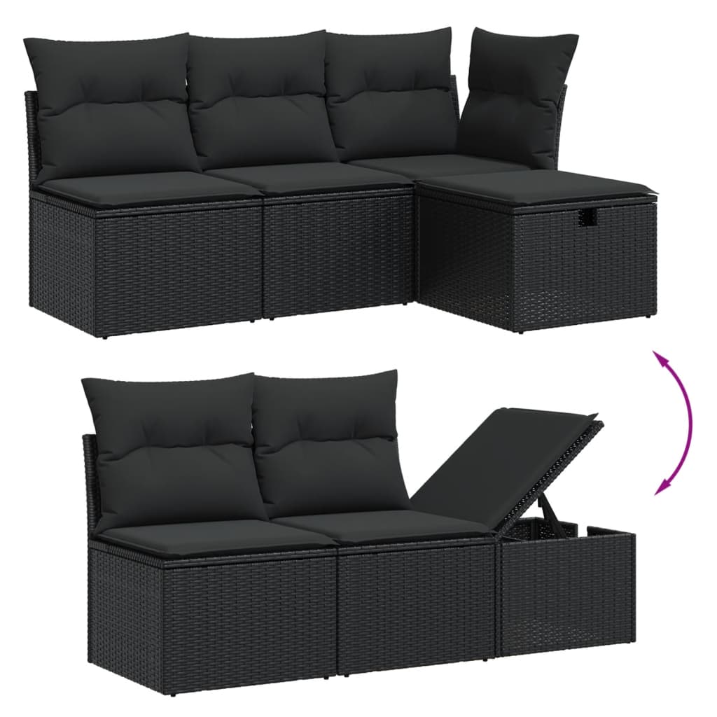 vidaXL Salon de jardin 7 pcs avec coussins noir résine tressée