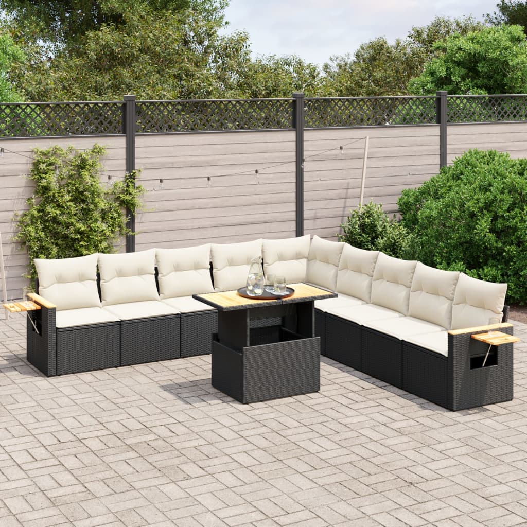 vidaXL Salon de jardin 11 pcs avec coussins noir résine tressée