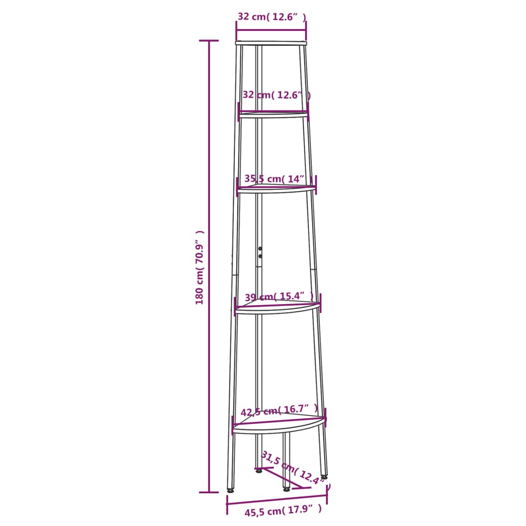 vidaXL Étagère d'angle 5 niveaux Marron clair et noir 45,5x31,5x180 cm