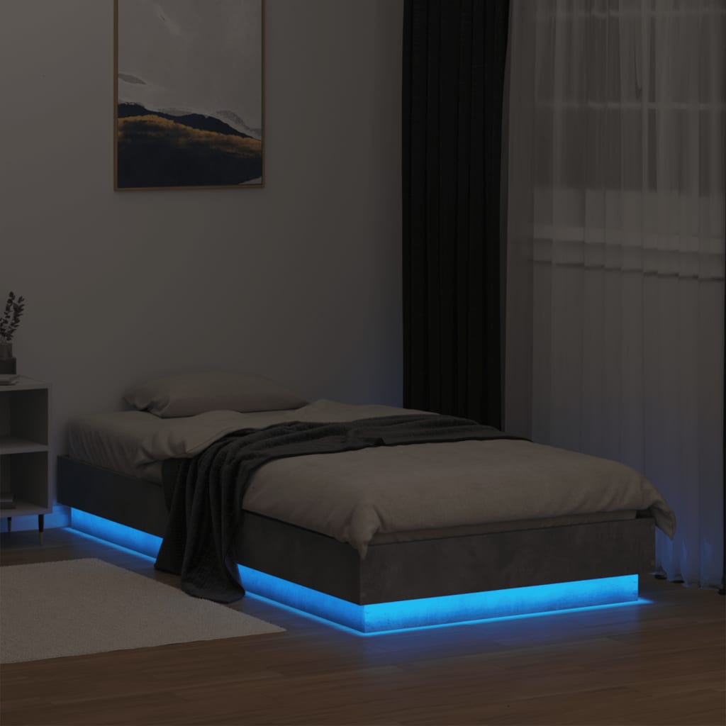 vidaXL Cadre de lit avec lumières LED gris béton 90x190 cm