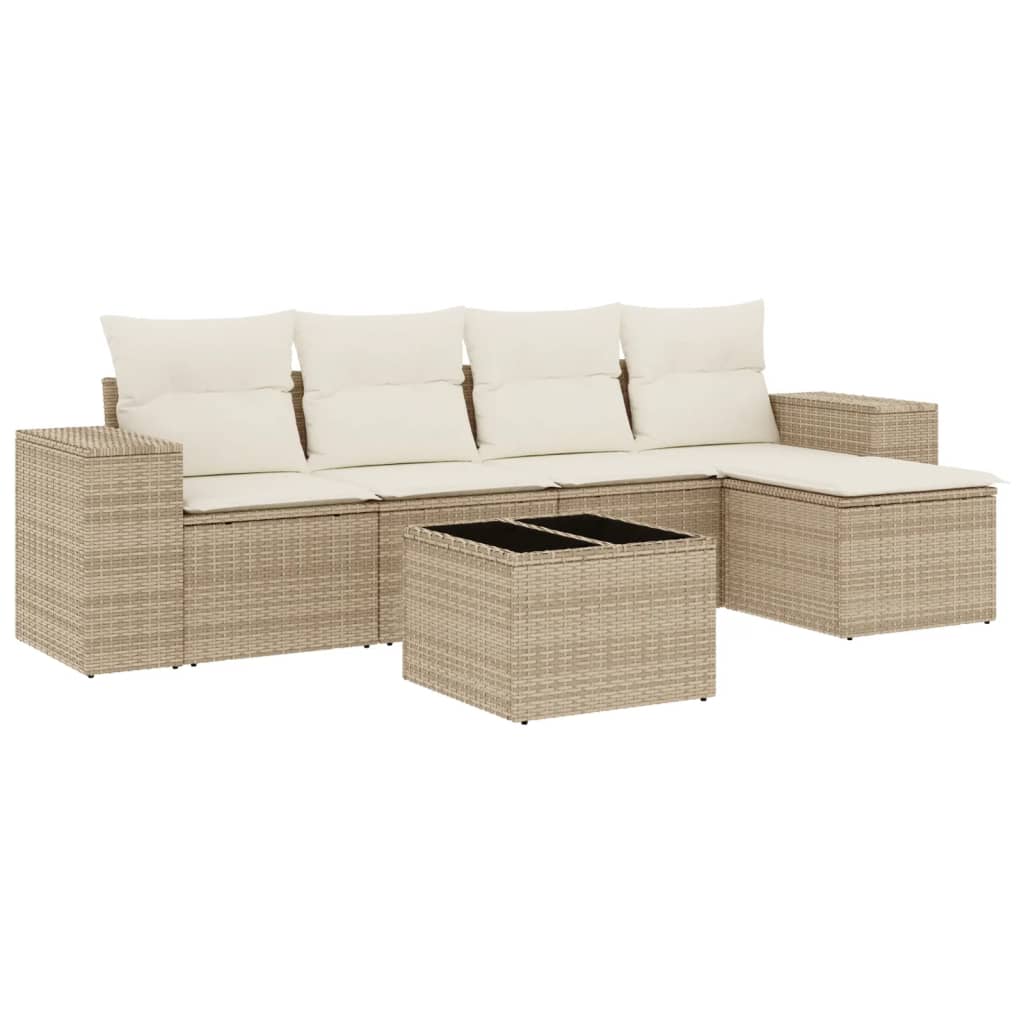 vidaXL Salon de jardin avec coussins 6 pcs beige résine tressée