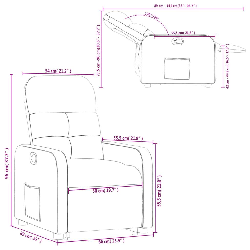 vidaXL Fauteuil inclinable rouge bordeaux tissu