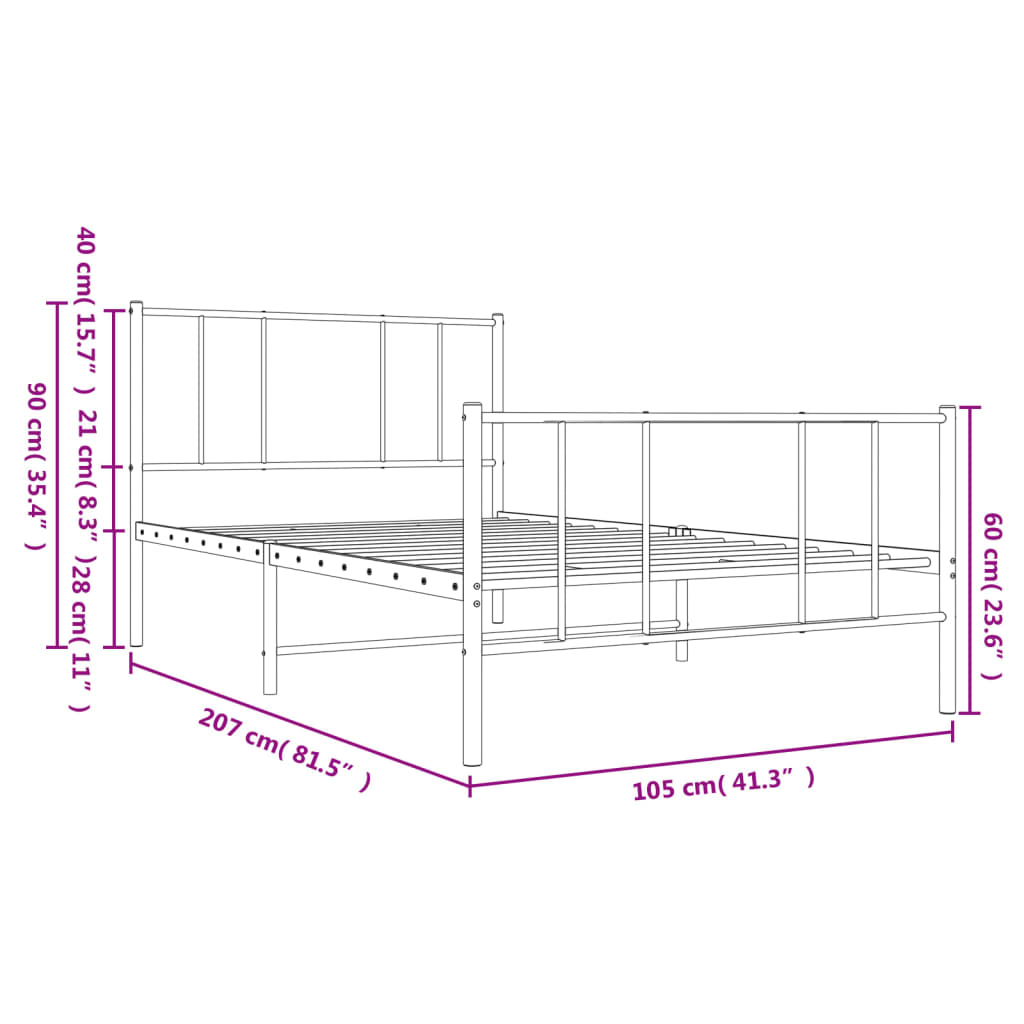 vidaXL Cadre de lit métal sans matelas et pied de lit blanc 100x200 cm