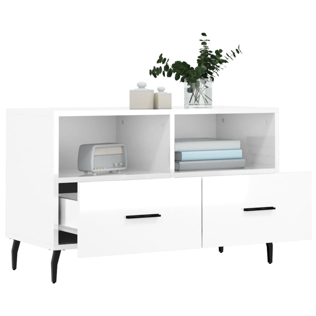 vidaXL Meuble TV Blanc brillant 80x36x50 cm Bois d'ingénierie