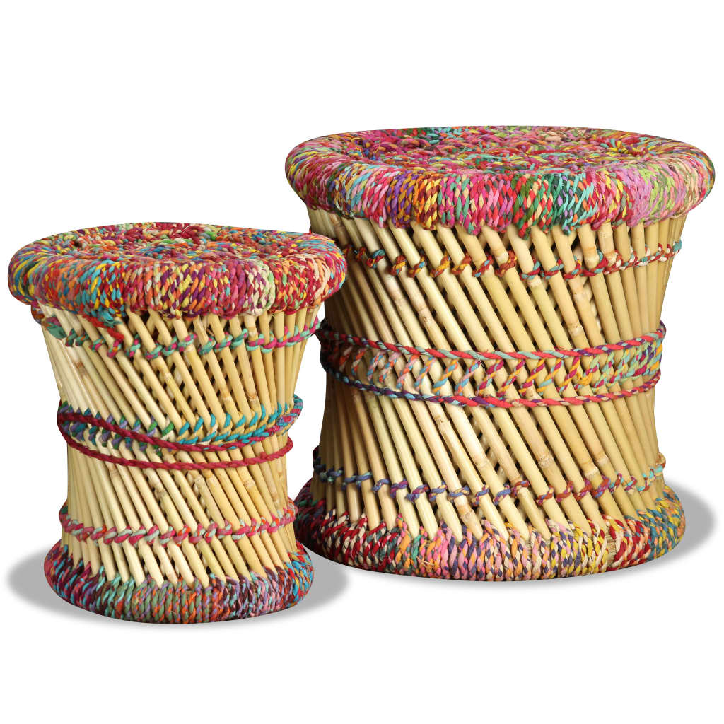 vidaXL Tabourets avec détails chindi lot de 2 multicolore bambou