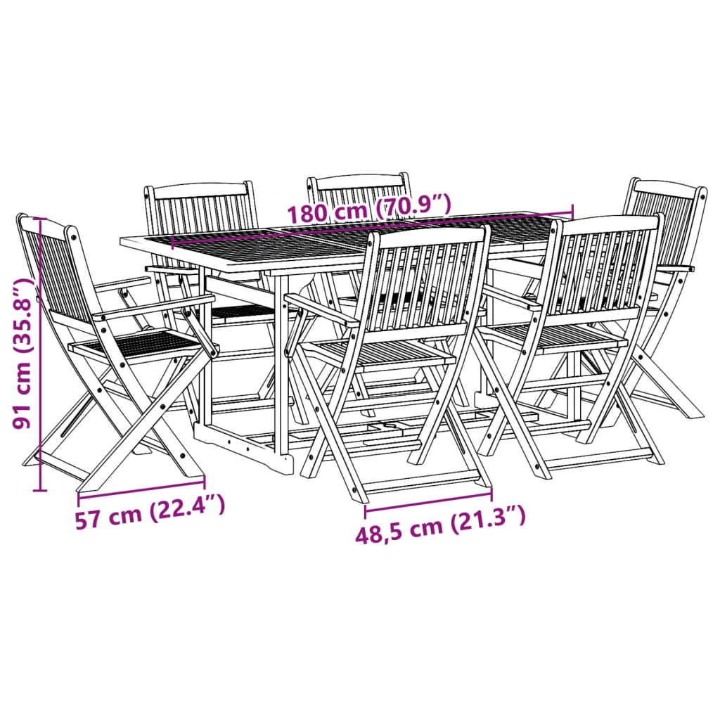 vidaXL Ensemble à manger de jardin 7 pcs bois massif d'acacia