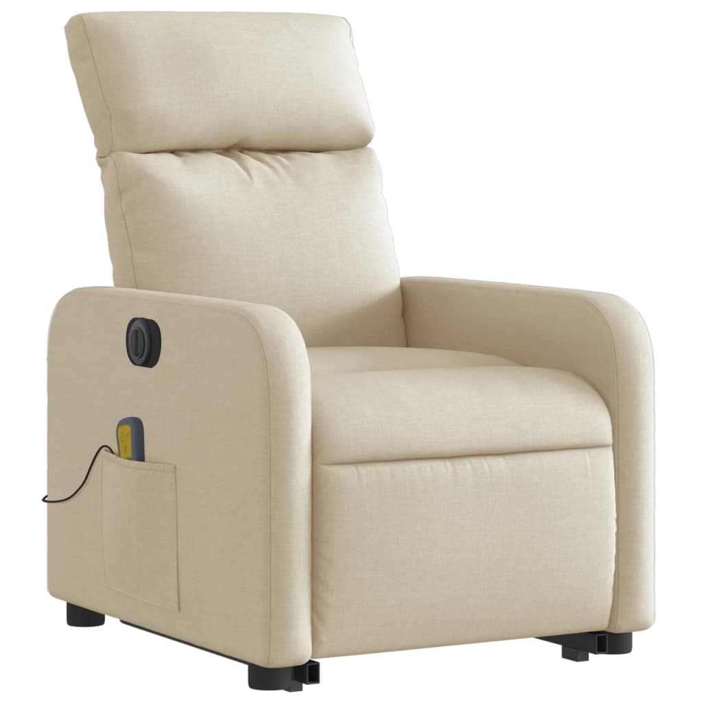 vidaXL Fauteuil inclinable de massage électrique Crème Tissu