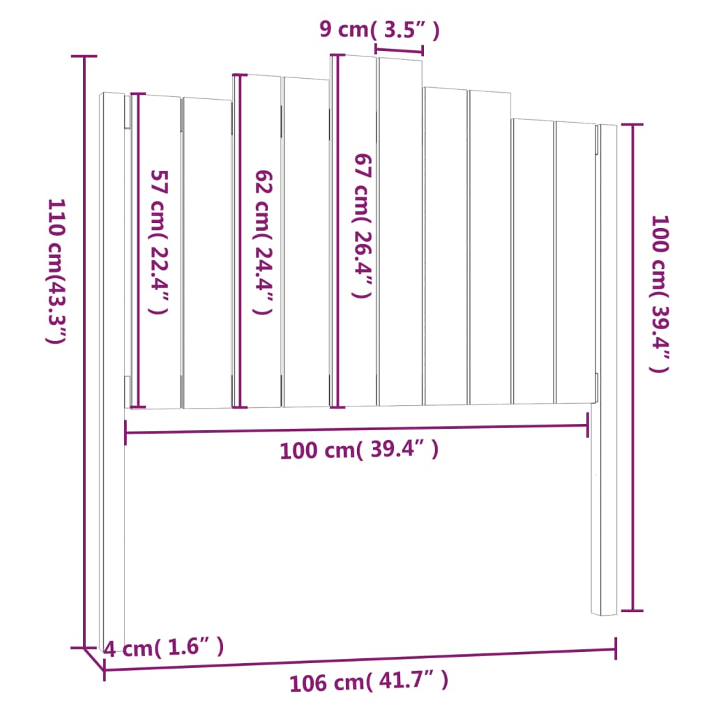 vidaXL Tête de lit Gris 106x4x110 cm Bois massif de pin