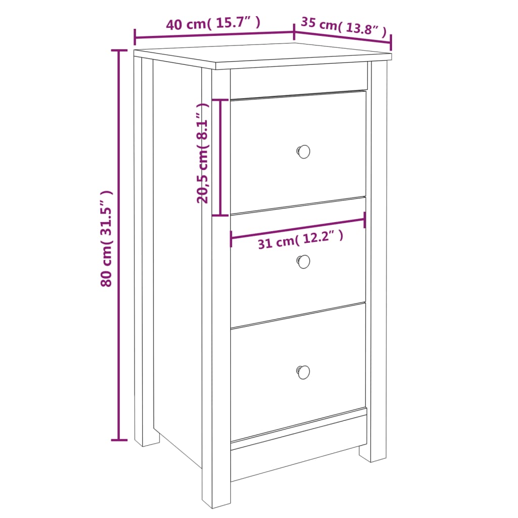 vidaXL Buffet noir 40x35x80 cm bois massif de pin