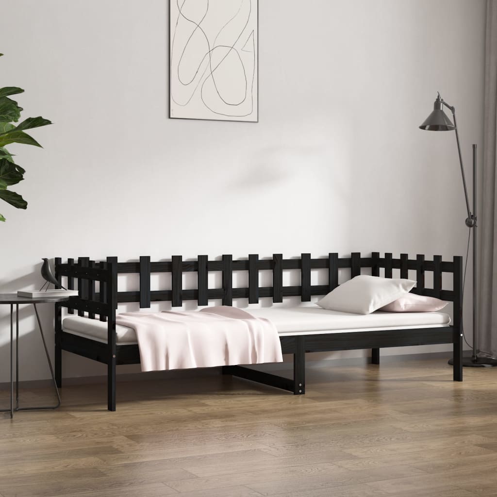 vidaXL Lit de jour sans matelas noir 90x190 cm bois de pin massif