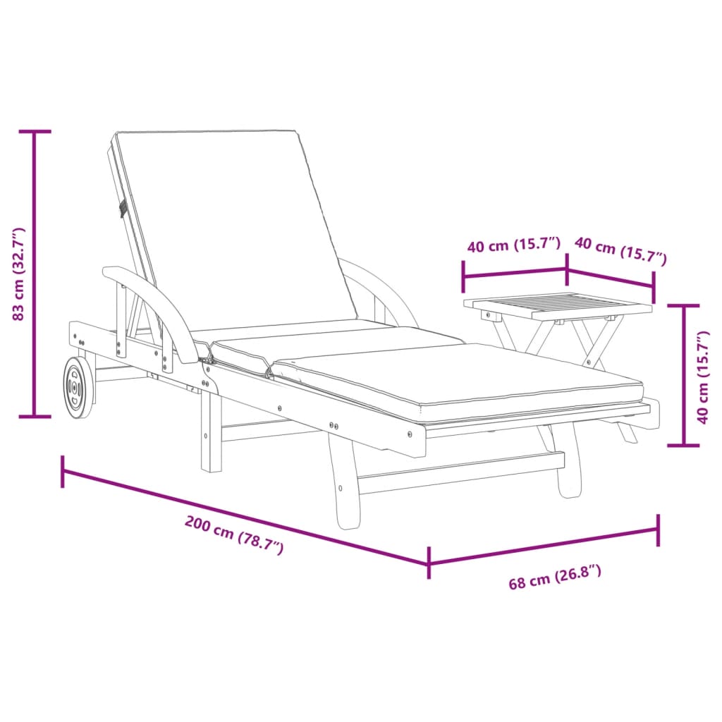 vidaXL Chaise longue avec coussin et table bois d'acacia massif