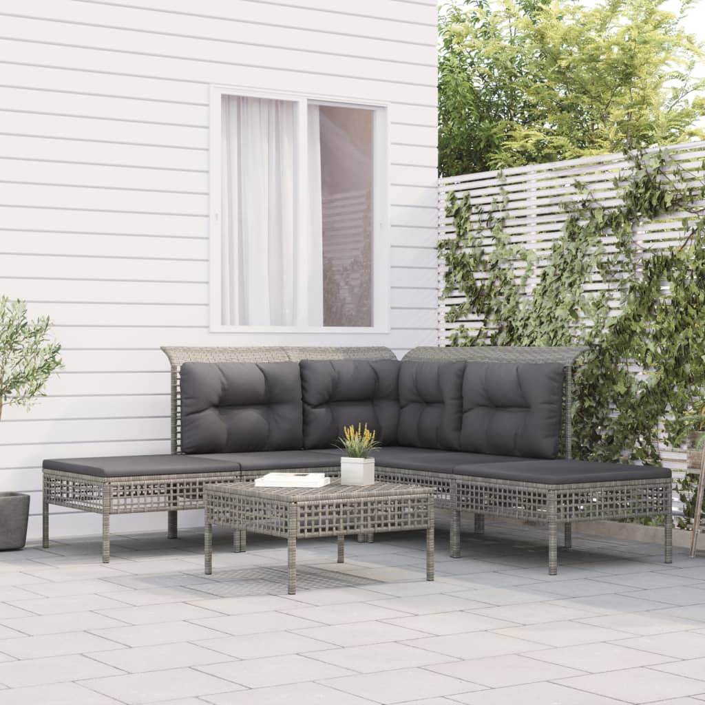 vidaXL Salon de jardin 6 pcs avec coussins Gris Résine tressée