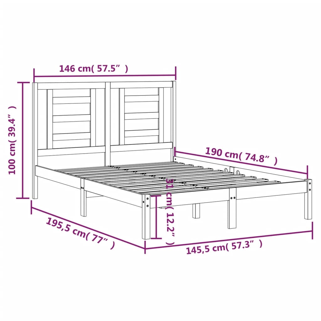 vidaXL Cadre de lit Noir Bois de pin massif 140x190 cm