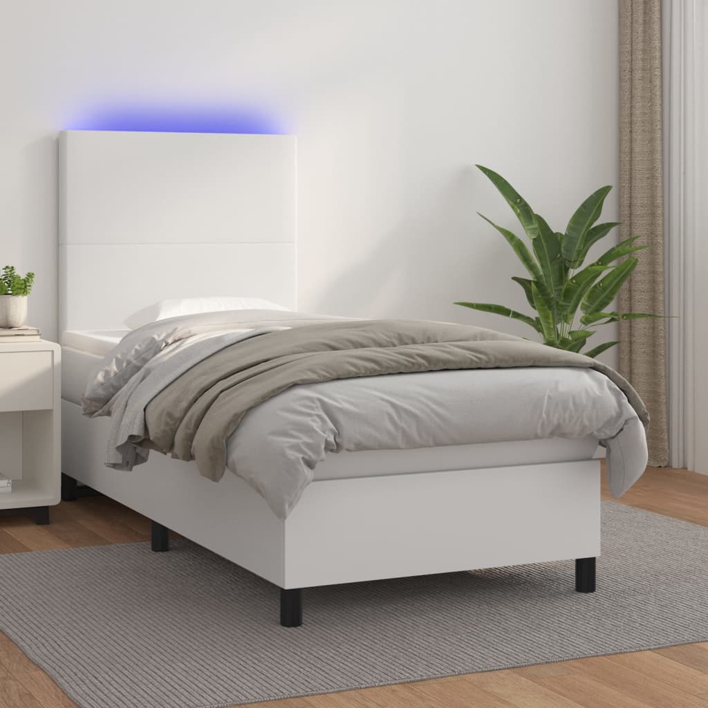 vidaXL Sommier à lattes de lit avec matelas et LED Blanc 90x200 cm