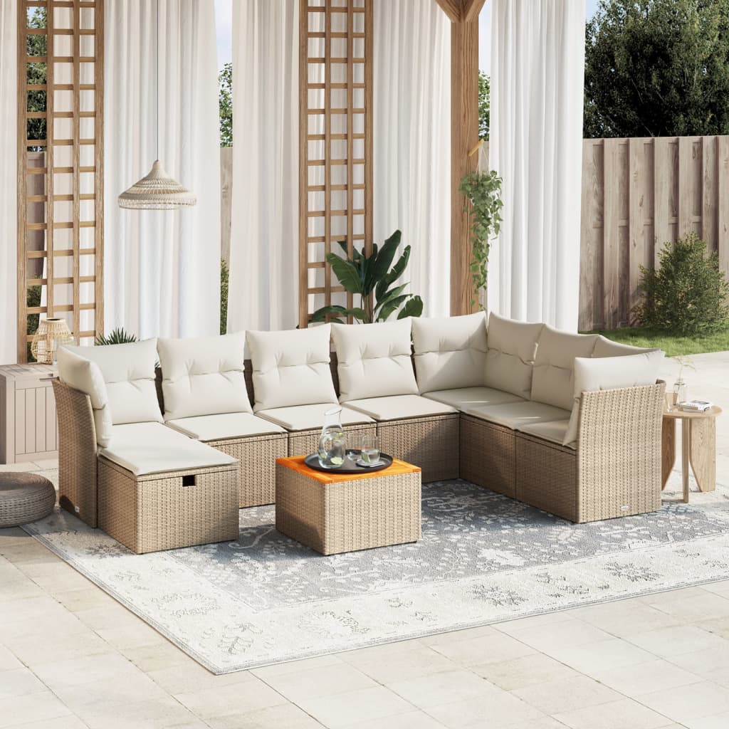 vidaXL Salon de jardin avec coussins 9 pcs beige résine tressée