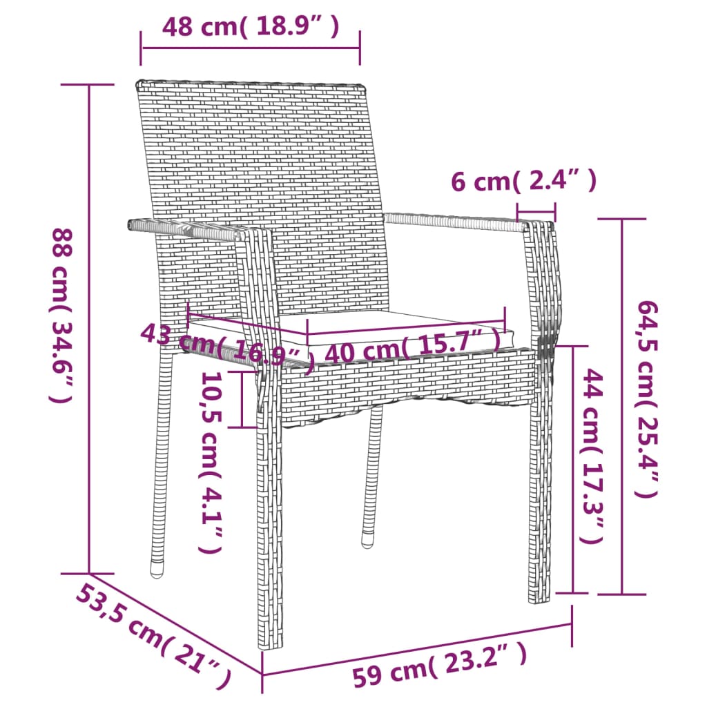 vidaXL Ensemble à manger jardin 3pcs avec coussins noir et gris