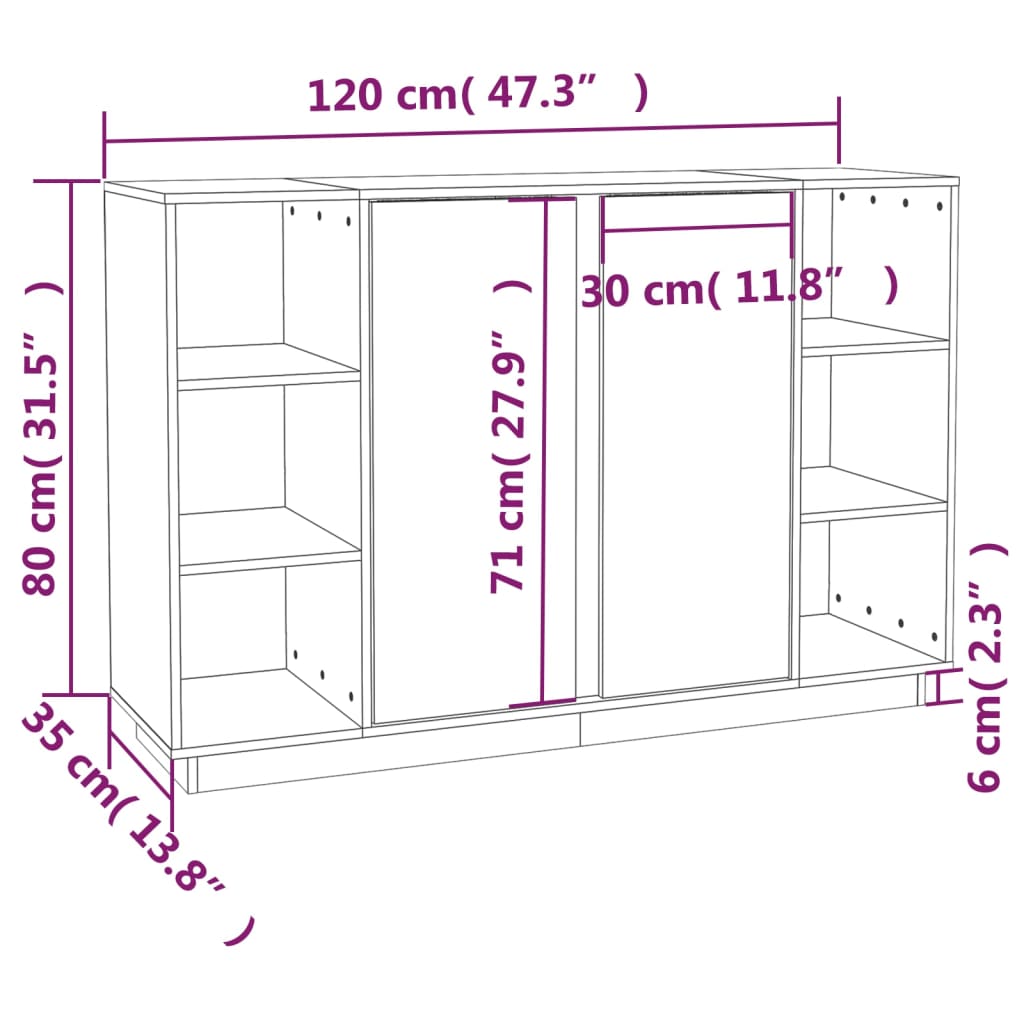 vidaXL Buffet Marron miel 120x35x80 cm Bois massif de pin