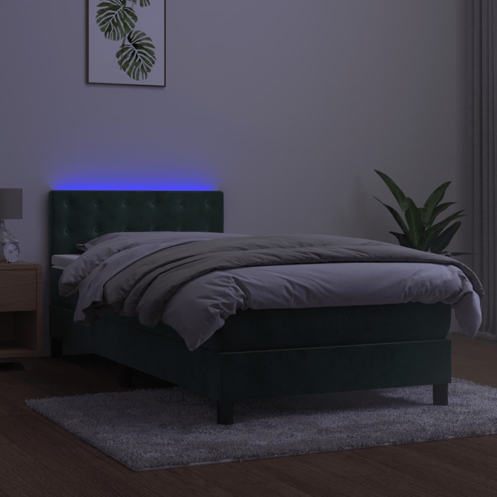 vidaXL Sommier à lattes de lit avec matelas et LED Vert foncé 90x200cm