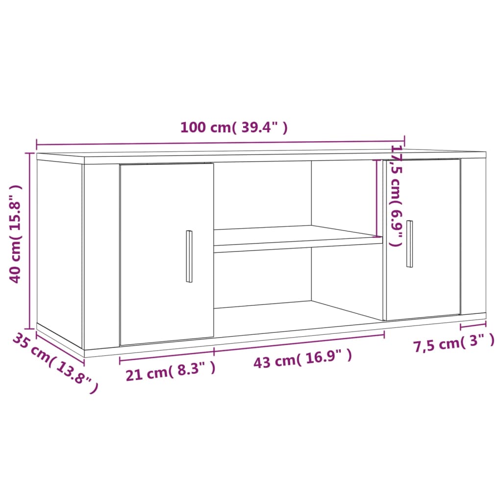 vidaXL Meuble TV Sonoma gris 100x35x40 cm Bois d'ingénierie