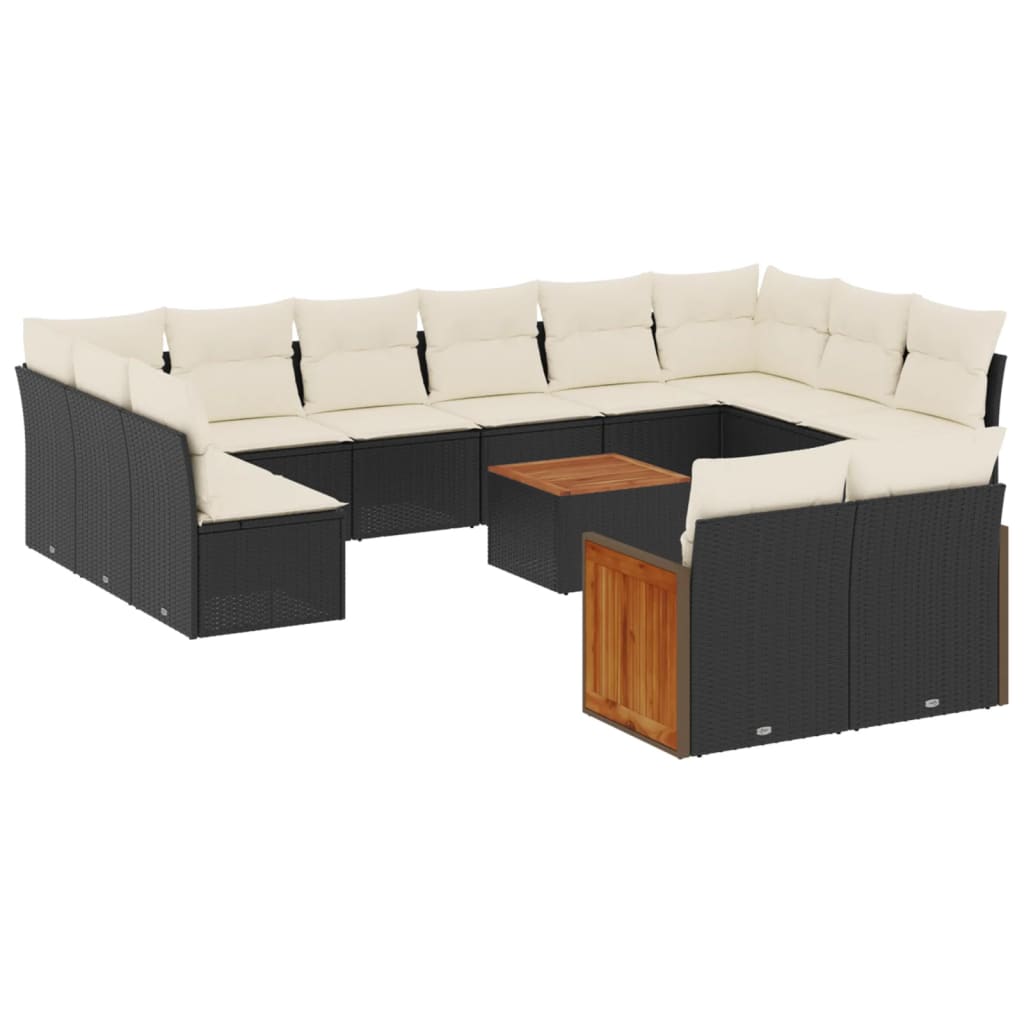 vidaXL Salon de jardin avec coussins 13 pcs noir résine tressée