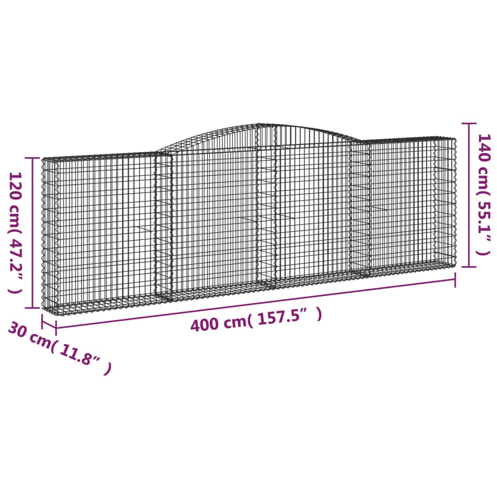 vidaXL Paniers à gabions arqués 4 pcs 400x30x120/140 cm Fer galvanisé