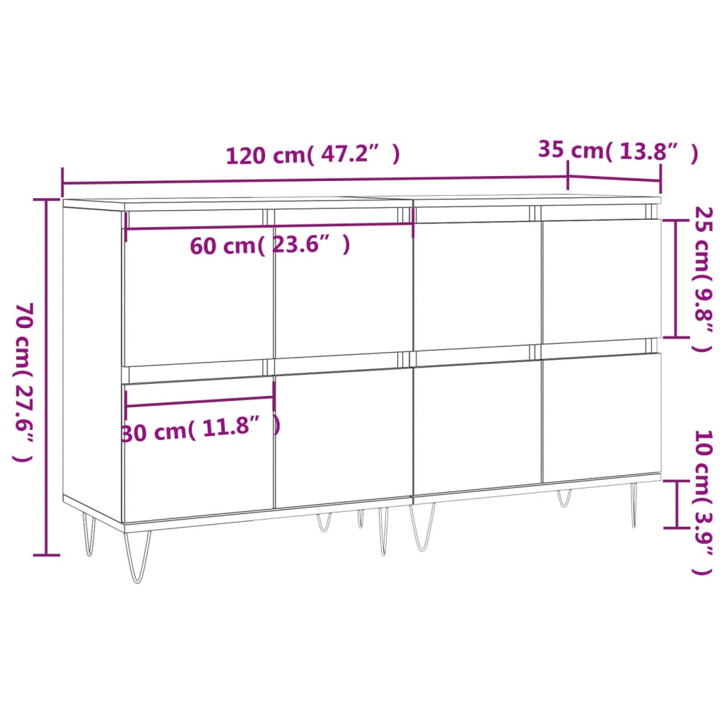 vidaXL Buffets 2 pcs noir bois d'ingénierie