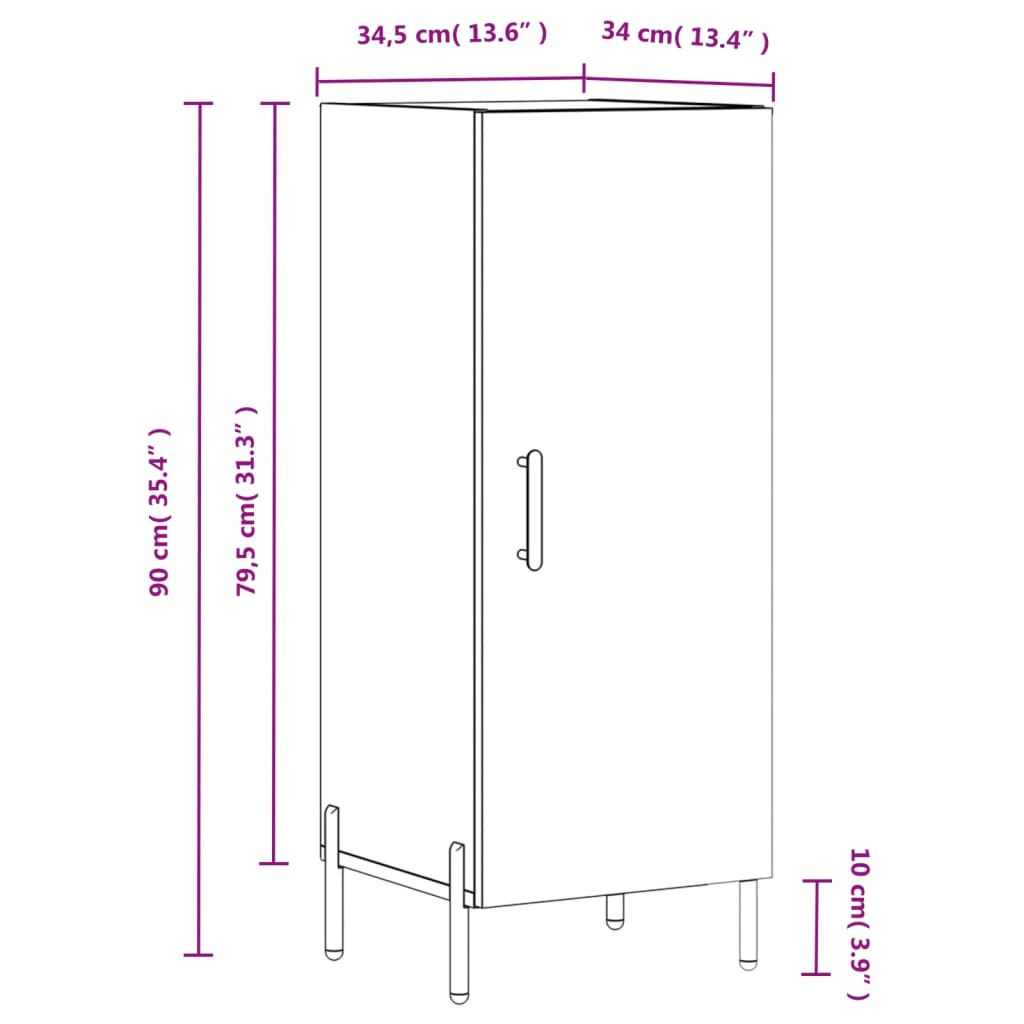 vidaXL Buffet Chêne marron 34,5x34x90 cm Bois d'ingénierie