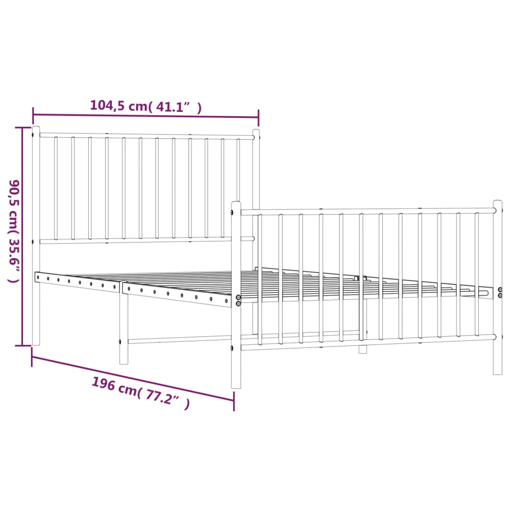 vidaXL Cadre de lit métal sans matelas avec pied de lit noir 100x190cm