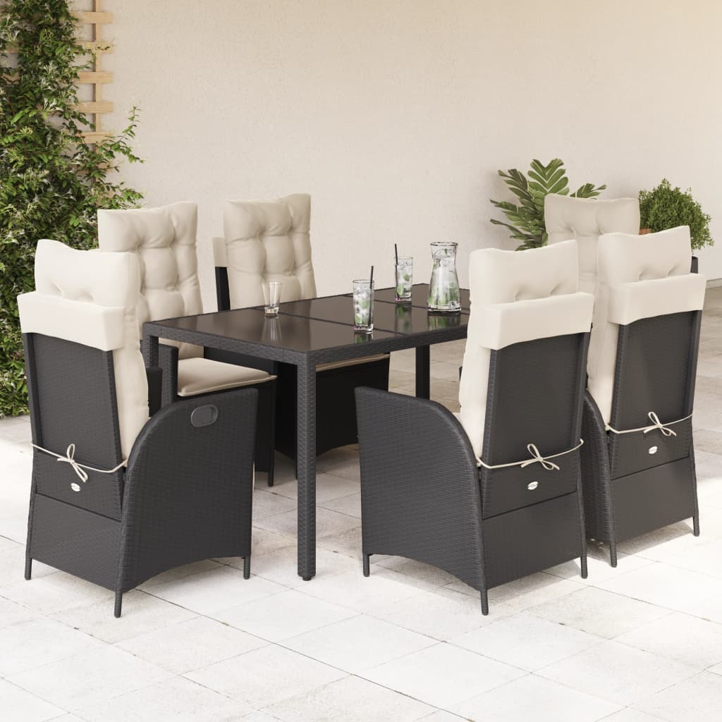 vidaXL Ensemble à manger de jardin coussins 7pcs Noir Résine tressée