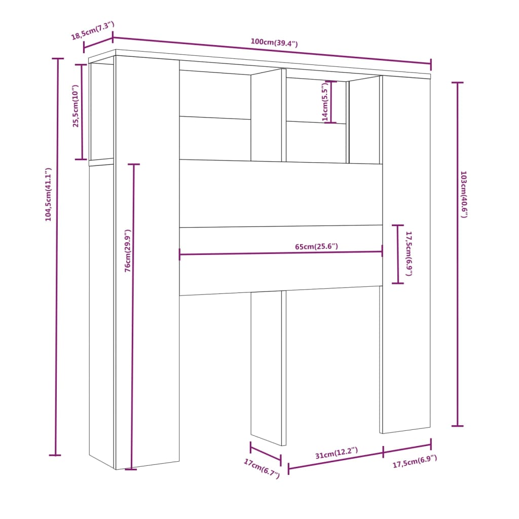 vidaXL Armoire de tête de lit Chêne sonoma 100x18,5x104,5 cm