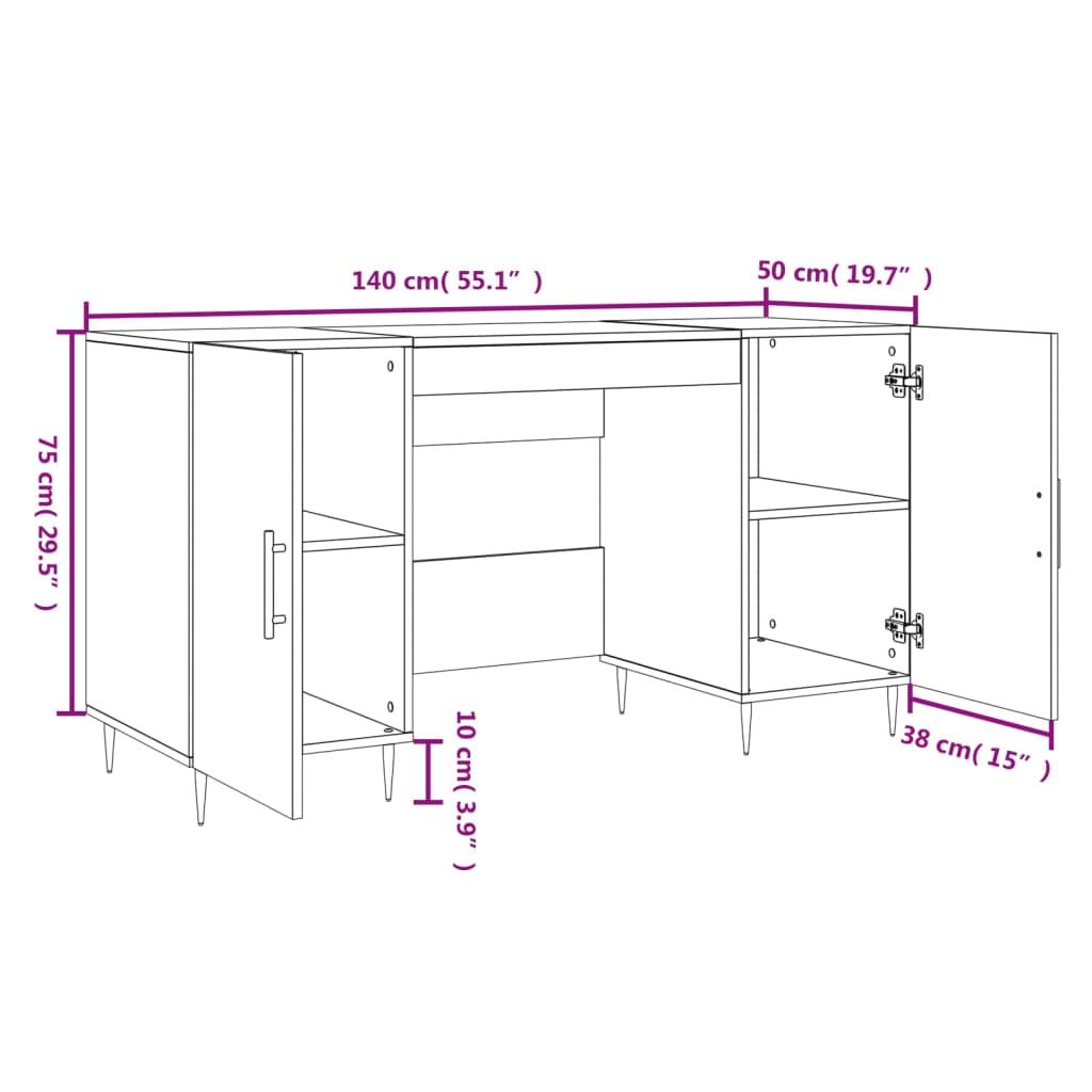 vidaXL Bureau blanc 140x50x75 cm bois d'ingénierie