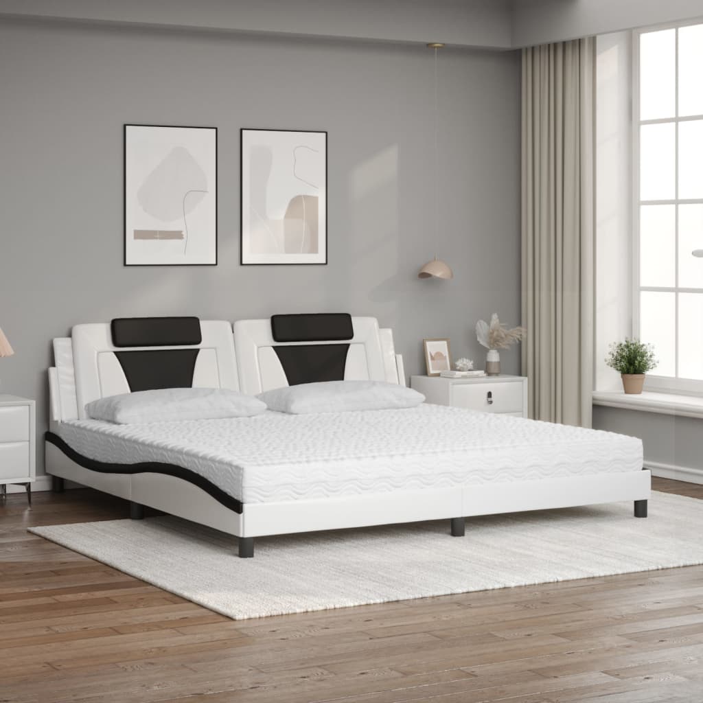 vidaXL Lit avec matelas blanc et noir 200x200 cm similicuir