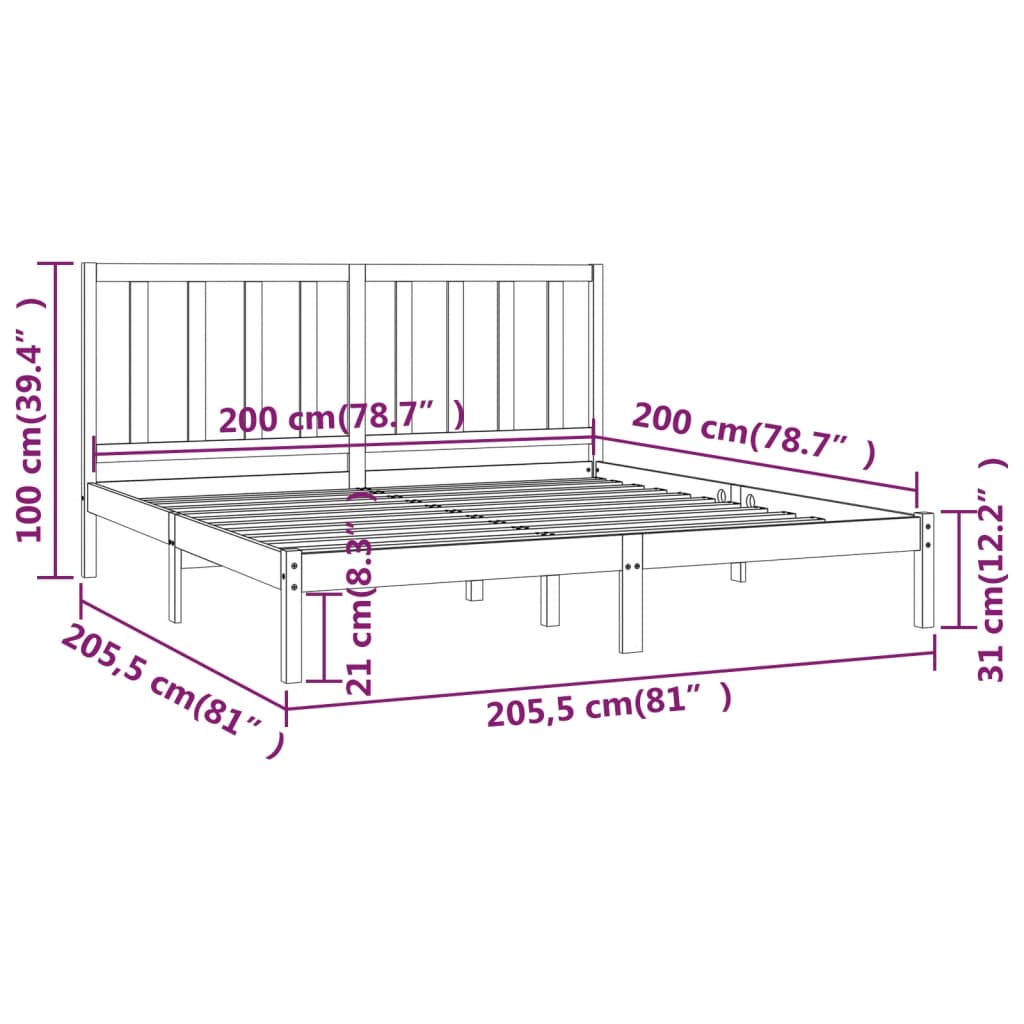 vidaXL Cadre de lit sans matelas blanc bois massif de pin 200x200 cm