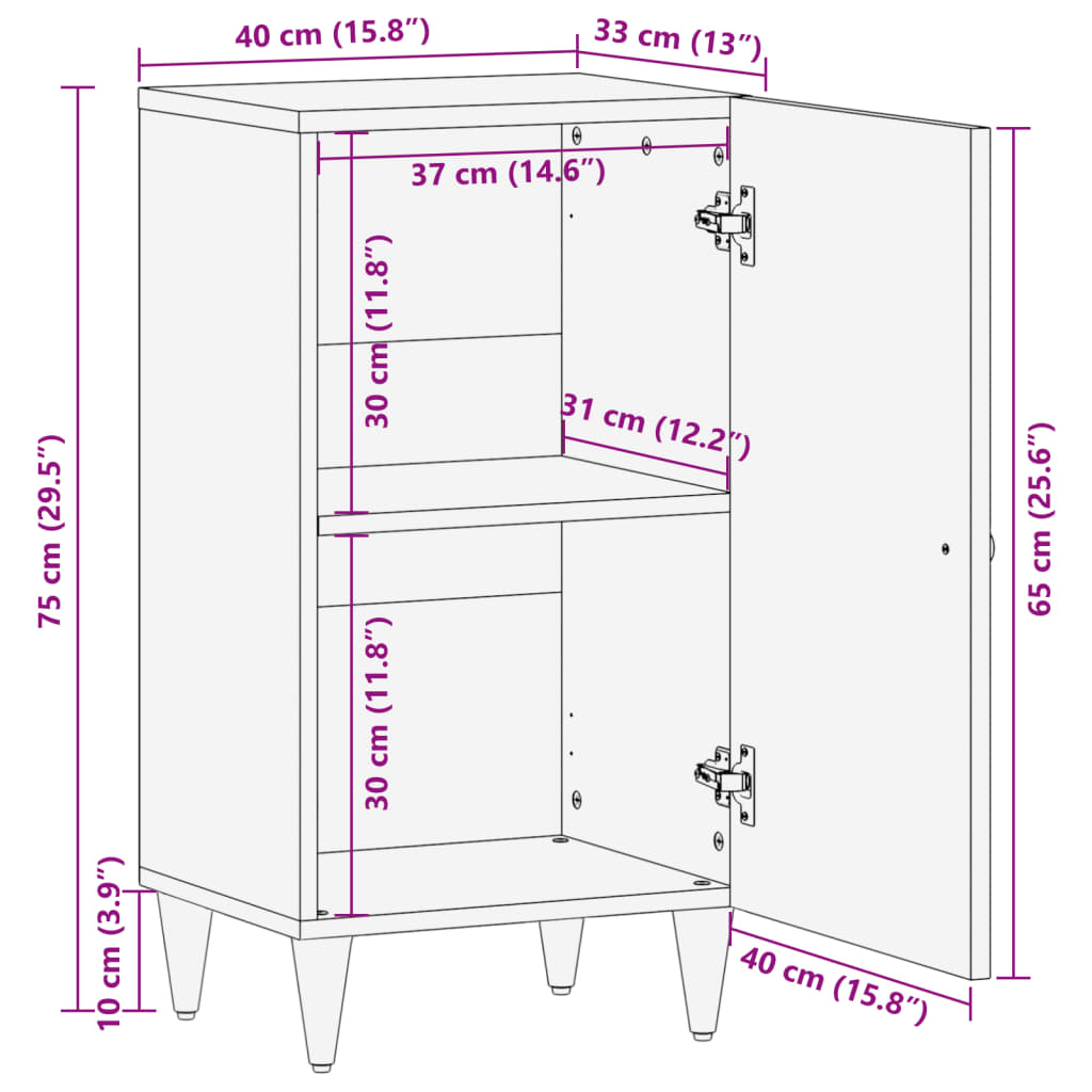 vidaXL Armoire latérale 40x33x75 cm bois massif de manguier