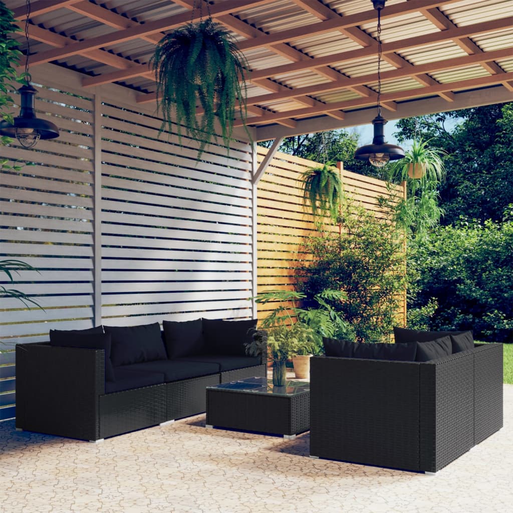 vidaXL Salon de jardin 6 pcs avec coussins résine tressée noir