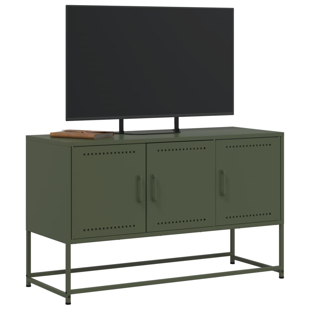 vidaXL Meuble TV vert olive 100,5x39x60,5 cm acier