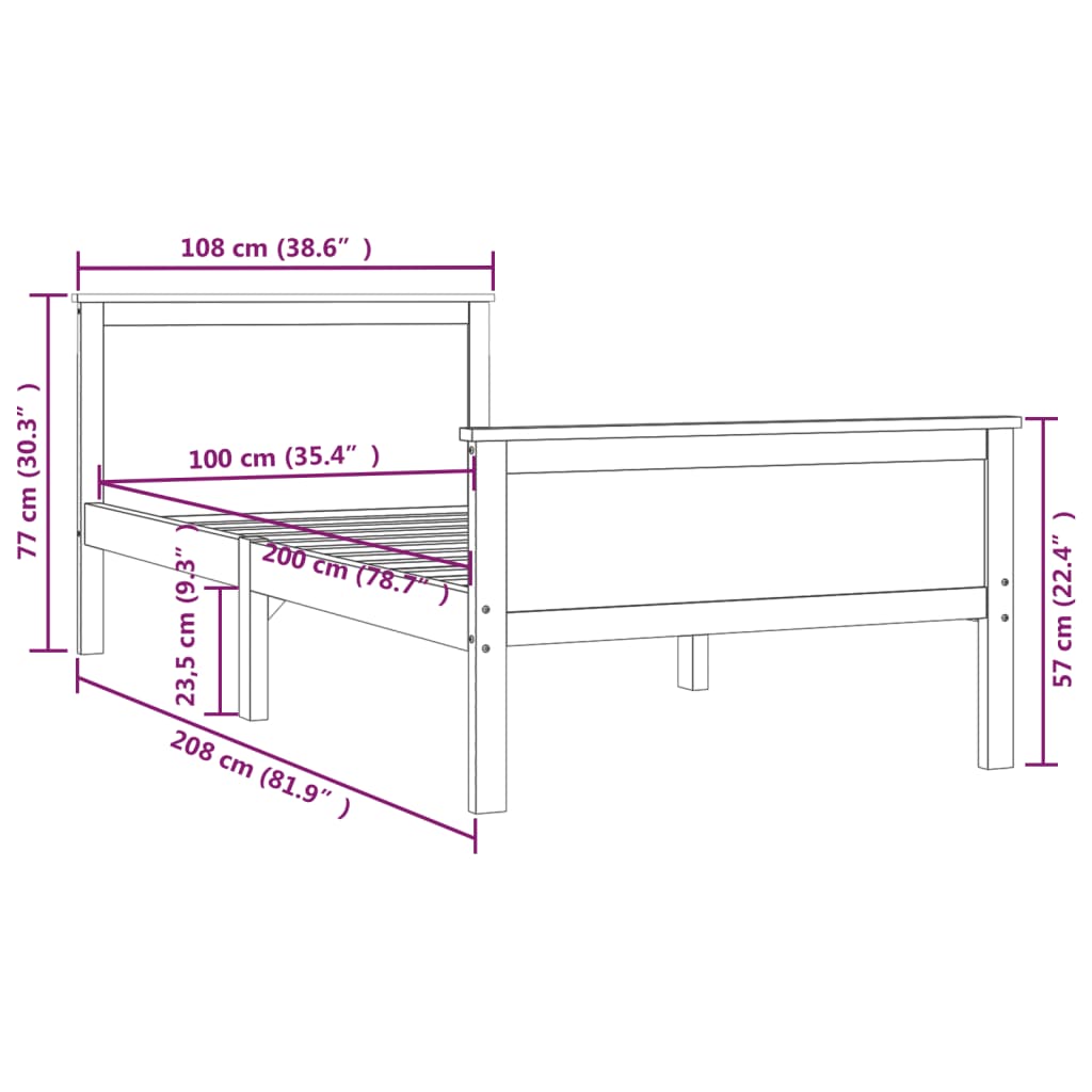 vidaXL Cadre de lit Marron miel Bois de pin massif 100x200 cm