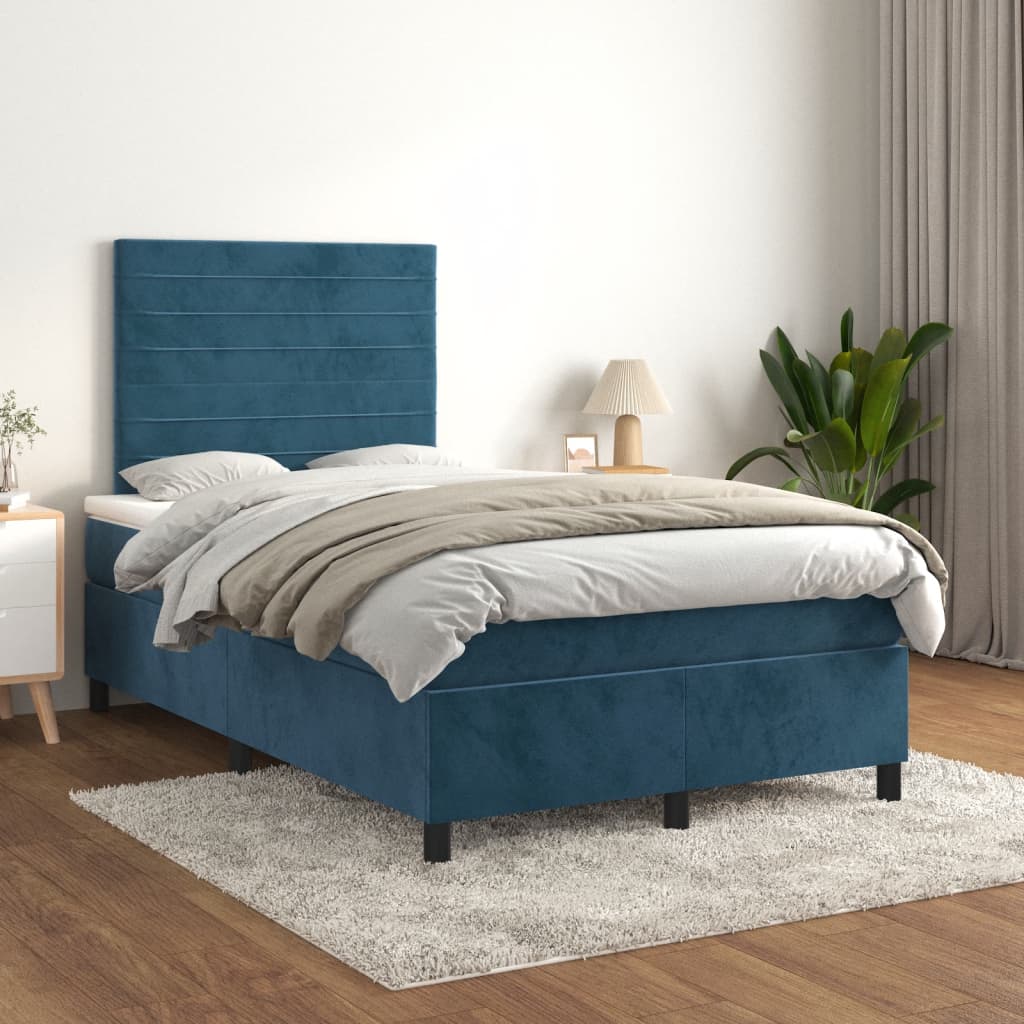 vidaXL Sommier à lattes de lit et matelas bleu foncé 120x190cm velours