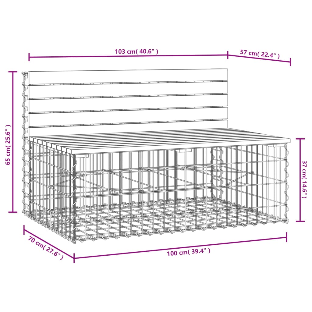 vidaXL Banc de jardin design de gabion 103x70x65 cm bois massif de pin