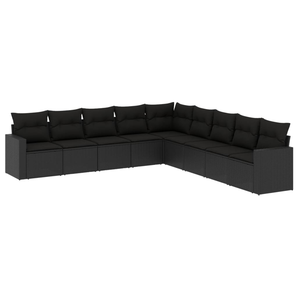 vidaXL Salon de jardin 9 pcs avec coussins noir résine tressée