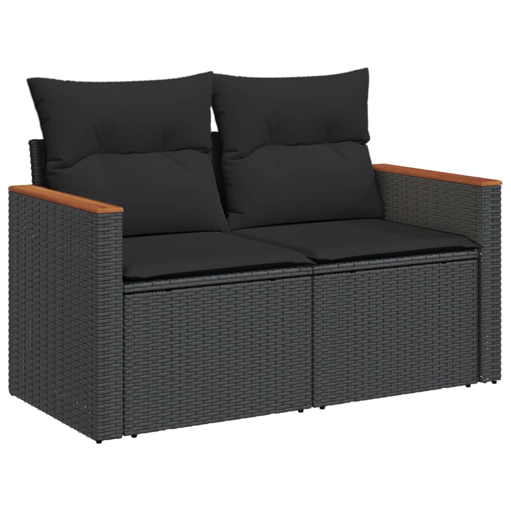 vidaXL Salon de jardin 3 pcs avec coussins noir résine tressée