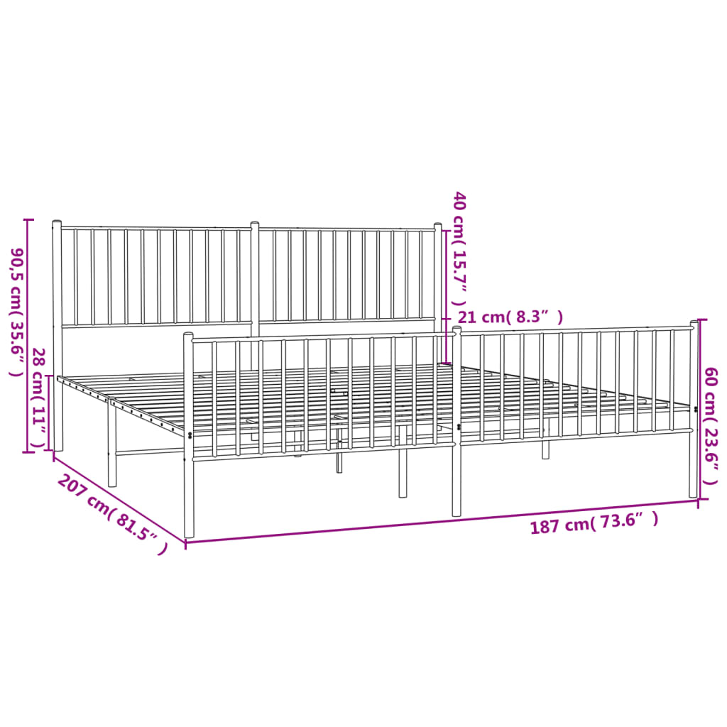 vidaXL Cadre de lit métal sans matelas avec pied de lit noir 180x200cm