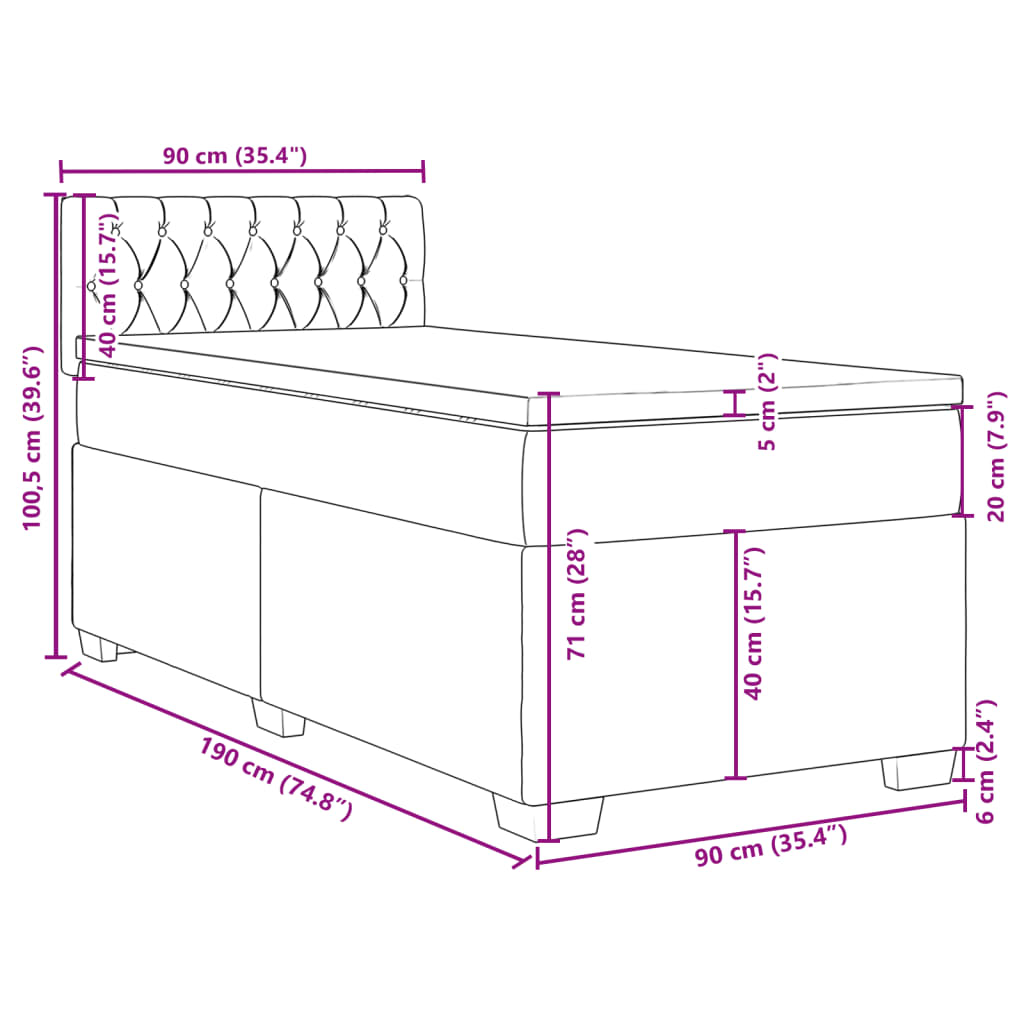 vidaXL Sommier à lattes de lit avec matelas Bleu 90x190 cm Tissu