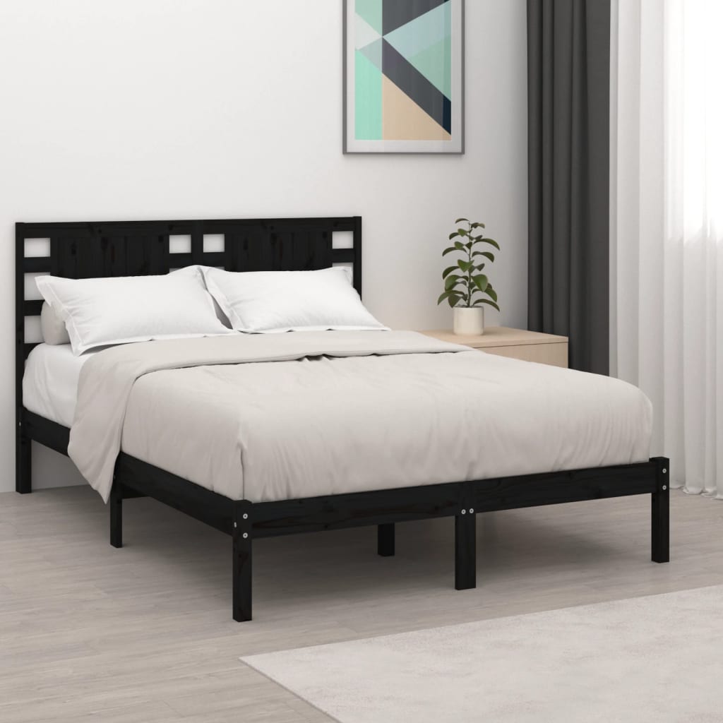 vidaXL Cadre de lit Noir Bois massif 120x190 cm Petit double