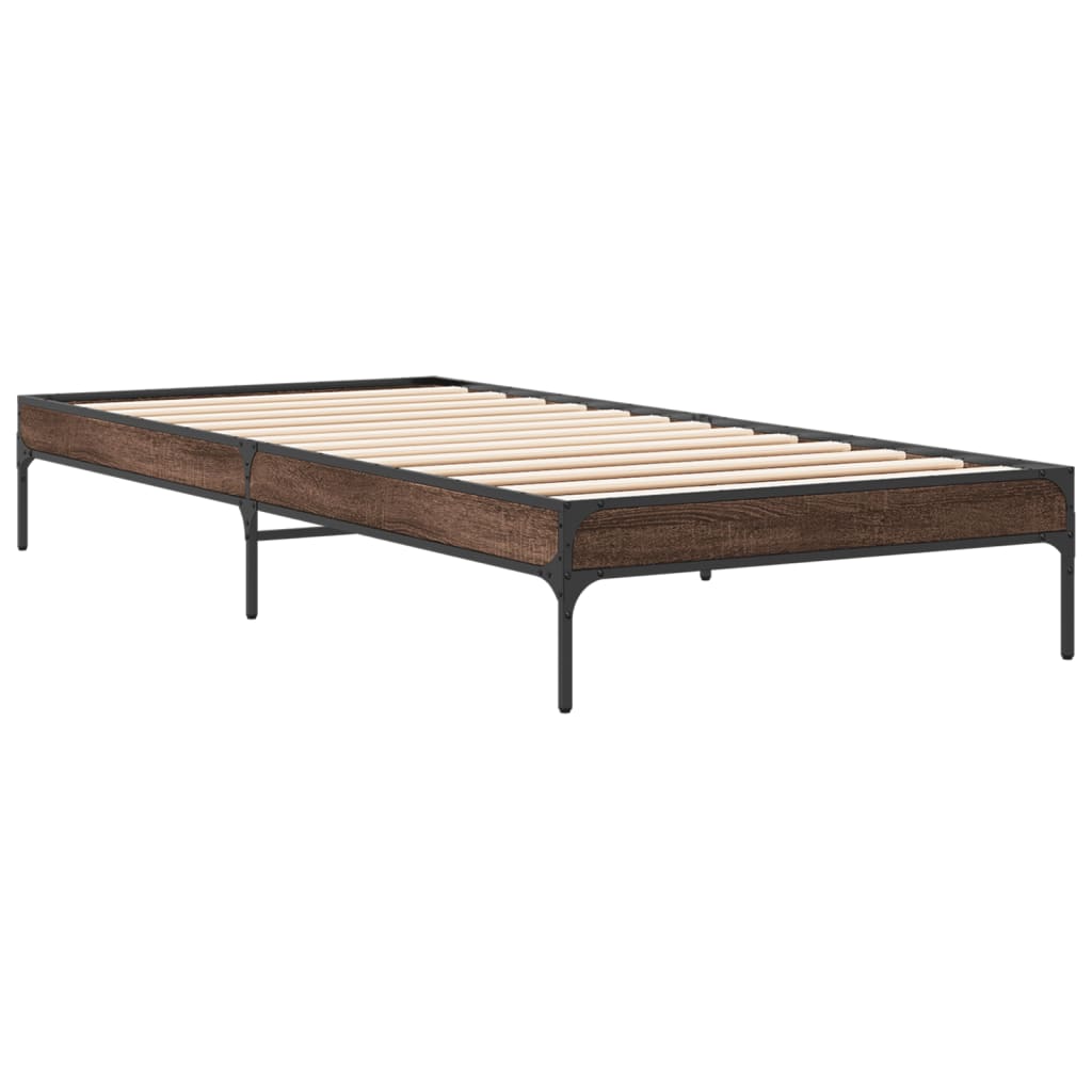 vidaXL Cadre de lit chêne marron 90x190 cm bois d'ingénierie et métal